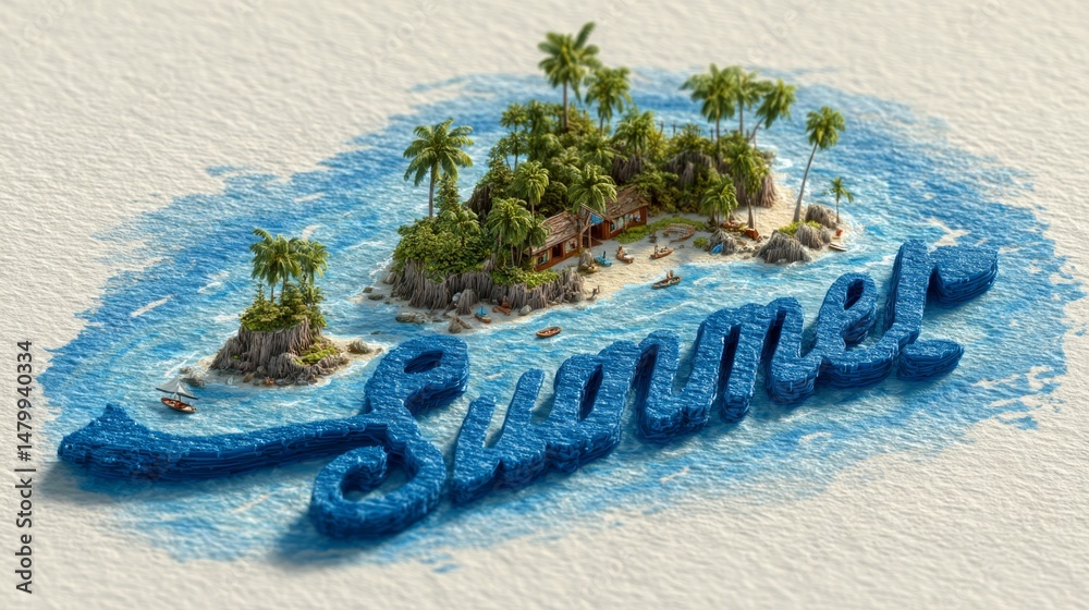 Fototapeta premium Tropical island with beach huts and 