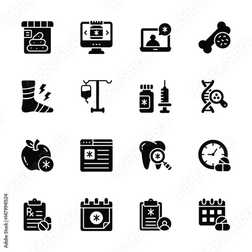 Get this handy collection of medical service glyph icons