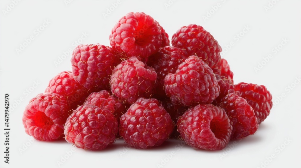 Pile of Fresh Raspberries Still Life Close Up Studio Shot on White Background Delicious and Healthy Red Fruit Pile of Fresh Raspberries Still Life Close Up Studio Shot on White Background Delicious and Healthy Red Fruit