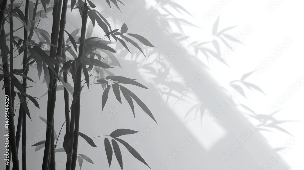 Obraz premium Bamboo forest in corner swaying light shadow bamboo shadow on wall wallpaper