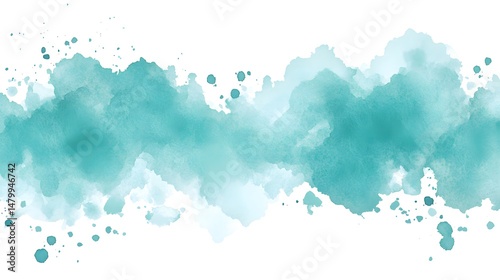 Teal watercolor paint strokes across a white background.