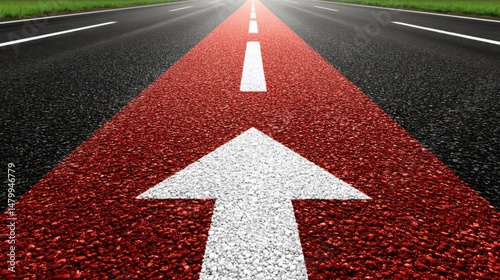 Road with a white arrow indicating the direction to drive forward and keep momentum rolling in life and business