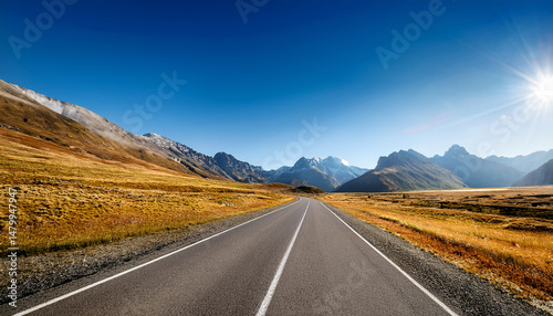 Empty asphalt road in rural landscape. Landscape with empty highway