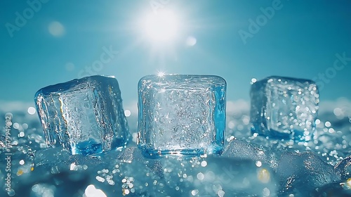 Ice cubes, summer sun, cool background