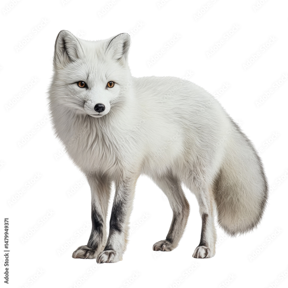 Obraz premium Elegant arctic fox with fluffy white fur in a full-body studio shot