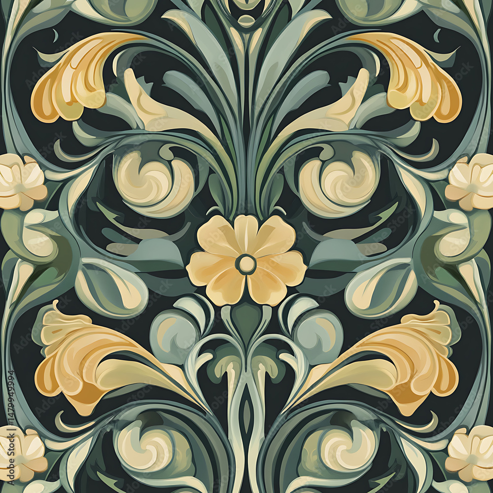 Fototapeta premium Seamless tile patterns combining cultural, modern, and botanical inspirations for commercial vector.