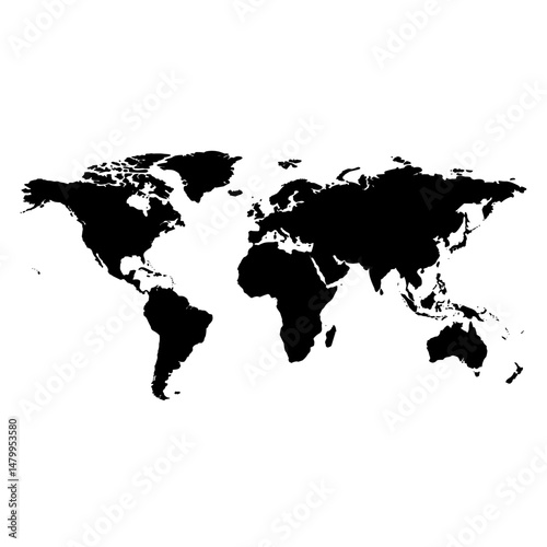 World map silhouette in black and white global geography illustration