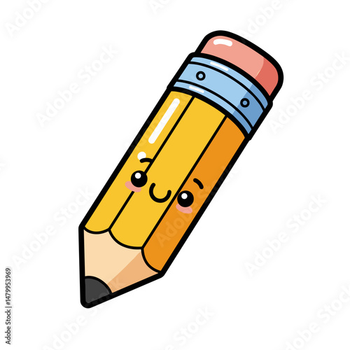 Cartoon pencil illustration happy colorful and isolated
