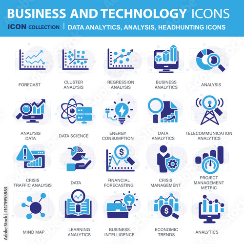 Headhunting icon set. Recruitment icon. Analytics icon set. Containing data analytics, graph visualization, dashboard metrics, report, financial, seo analytics, Job Interview, Career Path, Resume