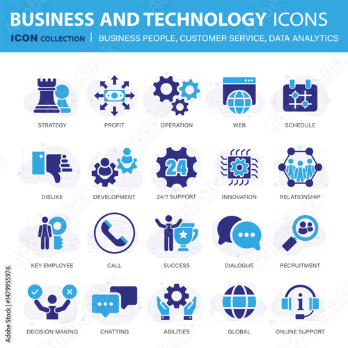 Business people, customer service, analytics and organization management web icons set. Icons vector collection