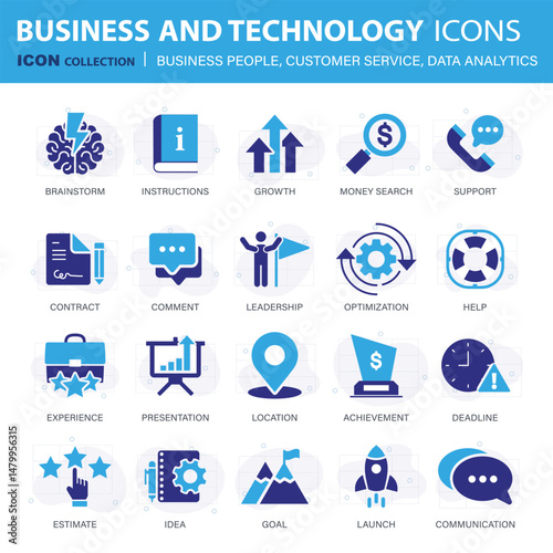 Business people, customer service, analytics and organization management web icons set. Icons vector collection