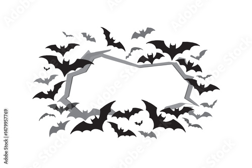 Vector floral silhouette of bats swirling across a black grunge background