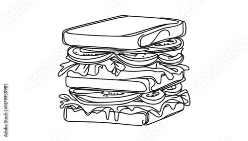 Continuous one single minimal line drawing Sandwich