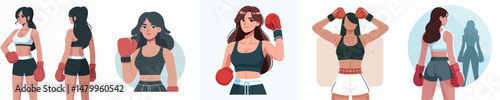 set of vector female boxer characters