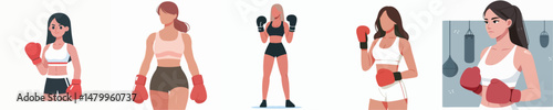 set of vector female boxer characters