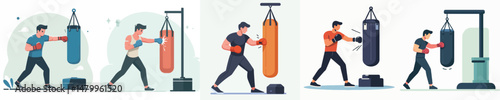 vector character man hitting punching bag