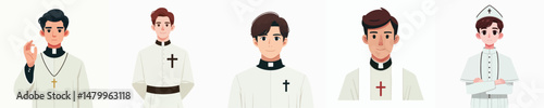 vector set of priest characters