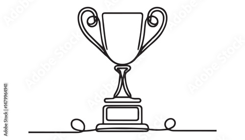 Continuous one single minimal line drawing champion trophy