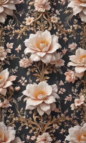 Delicate regal blooms in an elegant, interwoven pattern , design, background, vine