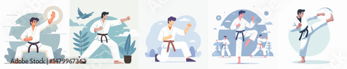 male character vector doing karate
