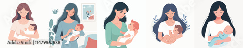 vector character woman carrying baby