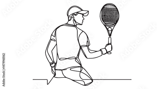 Continuous one single minimal line drawing tennis player