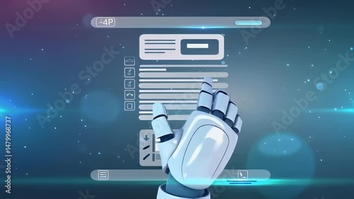 Robotic hand interacting with digital document.