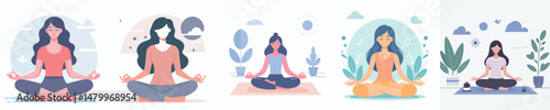 vector character woman meditating