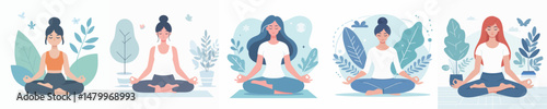 vector character woman meditating