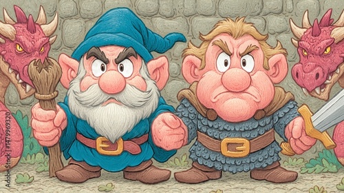 Grumpy Dwarves and Red Dragons A Pixelated Fantasy Illustration