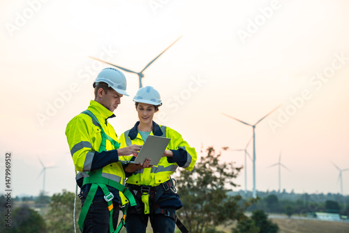 Wallpaper Mural Engineer at Renewable Energy Windmill Farm, Harnessing Wind Power for Sustainable Electricity Generation, Advanced Technology to Support Green Energy Solutions, Eco-Friendly Alternatives Environment Torontodigital.ca