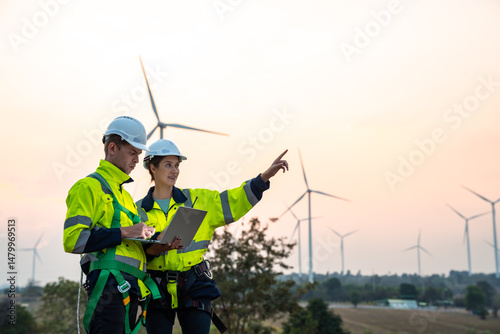 Wallpaper Mural Technician and Engineer Working on a Windmill Turbine in the Field, Harnessing Renewable Energy for Sustainable Power Generation, Using Advanced Technology and Innovation to Support the Environmental Torontodigital.ca