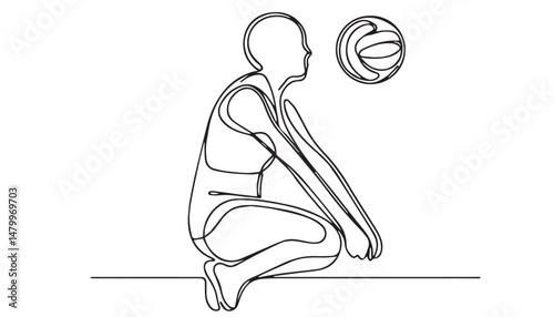 Continuous one single minimal line drawing Volley Ball