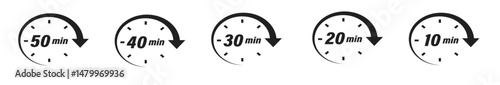 Minute timer icon collection. Vector time clock or stopwatch set.