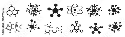 Molecule or structure icon set. Chemistry science.  Atom and molecule symbol collection.