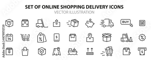 Online shopping and delivery icon set. E-Commerce icons collection. Shopping icons. Vector illustration