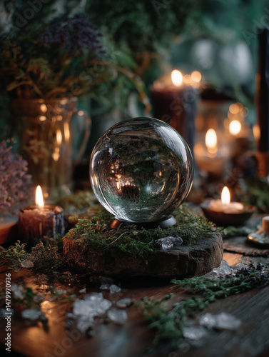 crystal ball on a ritual table - generative ai