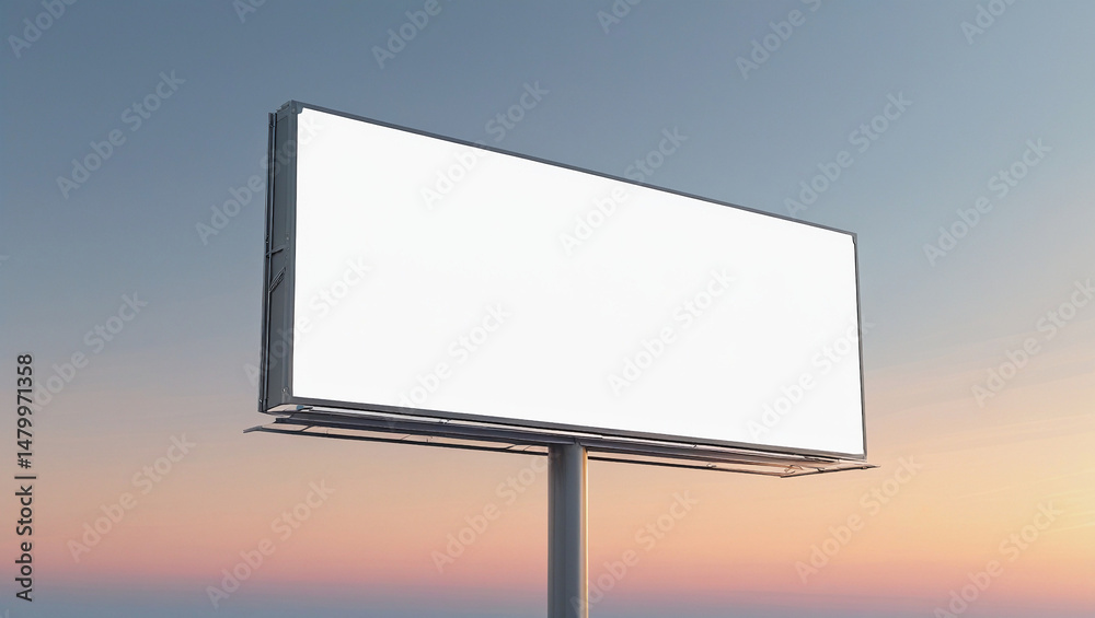 Fototapeta premium Large billboard mockup with blank white display against a warm evening sky. Ideal for outdoor ad design, campaign previews, or commercial branding visuals.