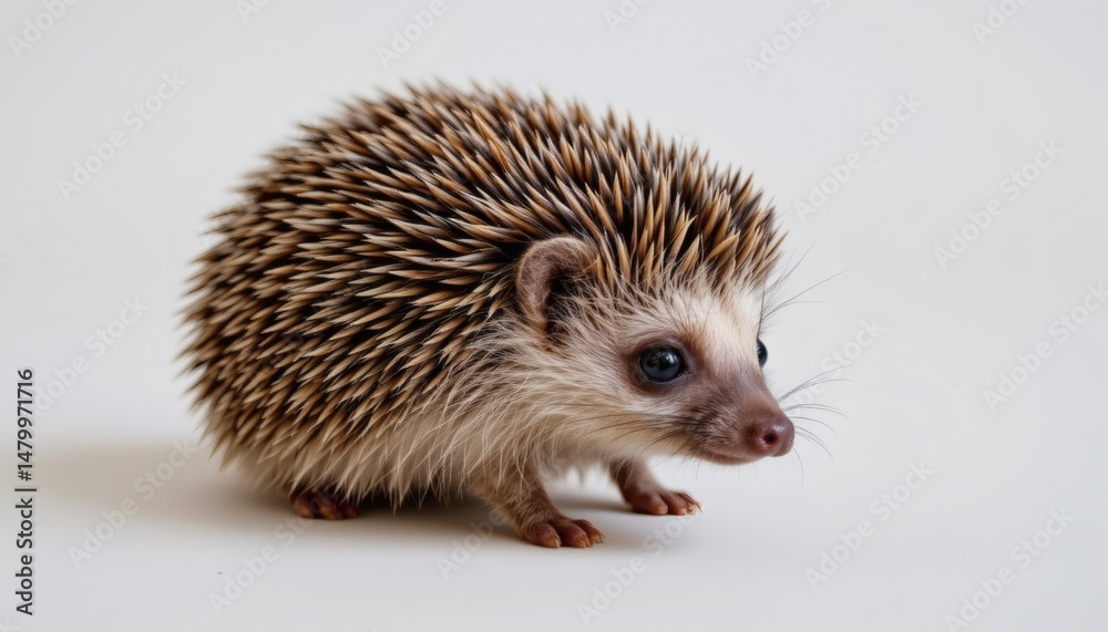 Fototapeta premium a curious hedgehog, white background, spiky back, small paws, 4k resolution
