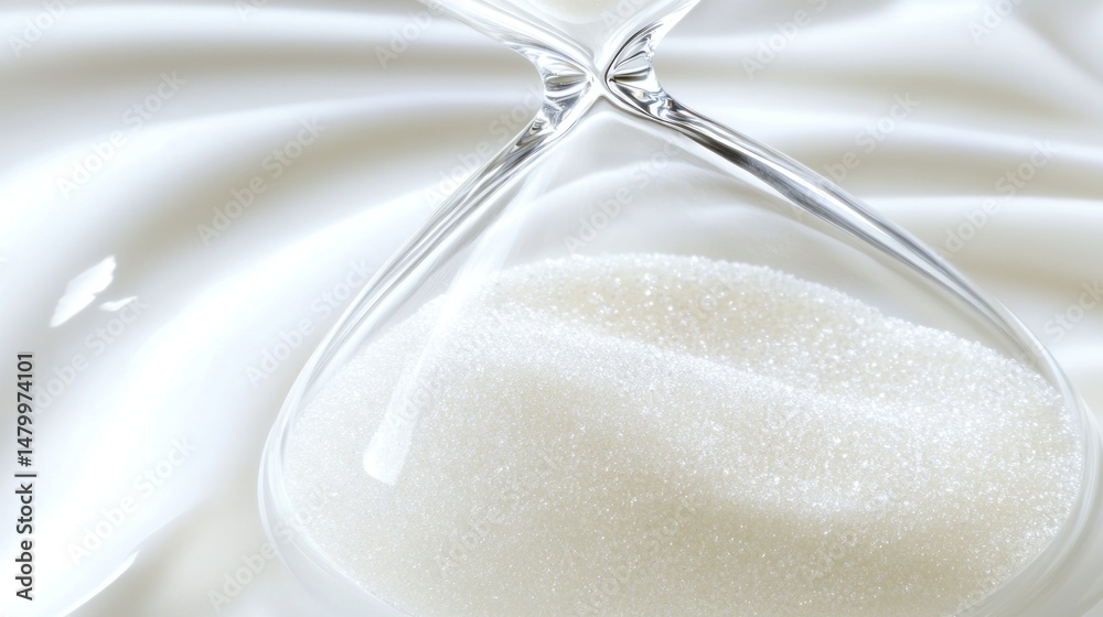 An hourglass on a white silky surface, showcasing the passage of time An hourglass on a white silky surface, showcasing the passage of time