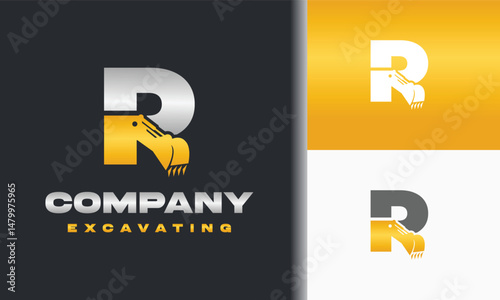 letter r with excavator arm combination