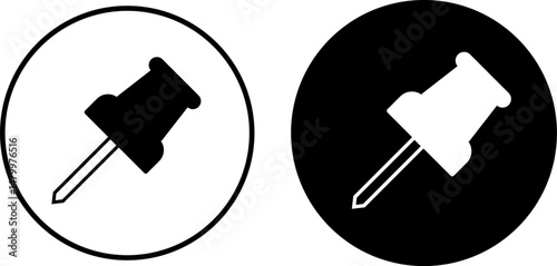 Push pin icon set. Pushpin board mark. Tack pointer thumbtack
