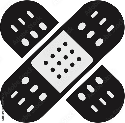 Adhesive bandage icon in minimalist black and white design  