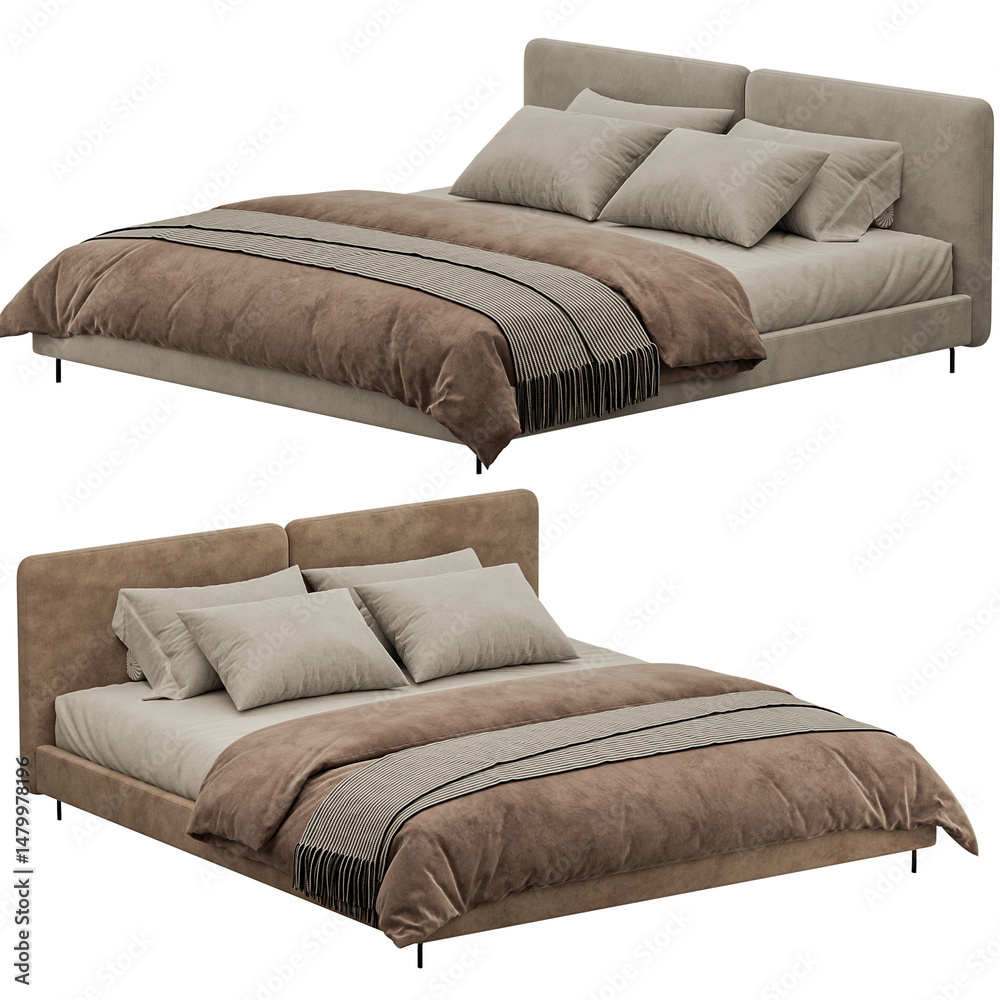 Obraz premium Two beds with pillows and blankets