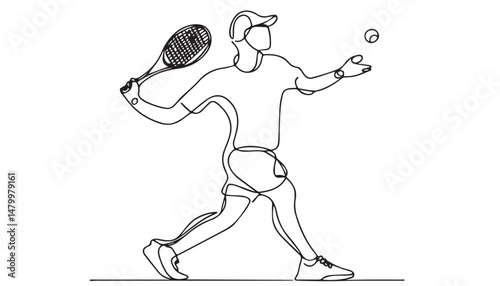 Continuous one single minimal line drawing Tennis player