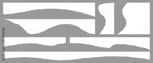 Torn paper sheets. Damaged border, ripped paper strips collection. Torn sheets of paper. Paper shapes with jagged scraps with torn edges. Torn paper strips set. Vector illustration 
