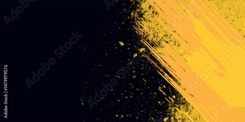 Black and yellow abstract background with brush stroke and halftone style. abstract grunge