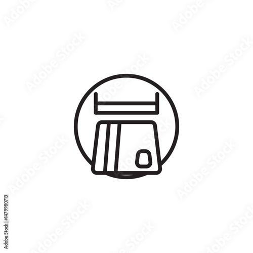 A minimalist line art icon enclosed in a circle shows a credit card being inserted into a card reader or slot.
