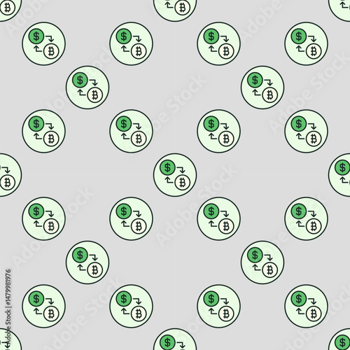 BTC and Dollar vector Trading colored round seamless pattern
