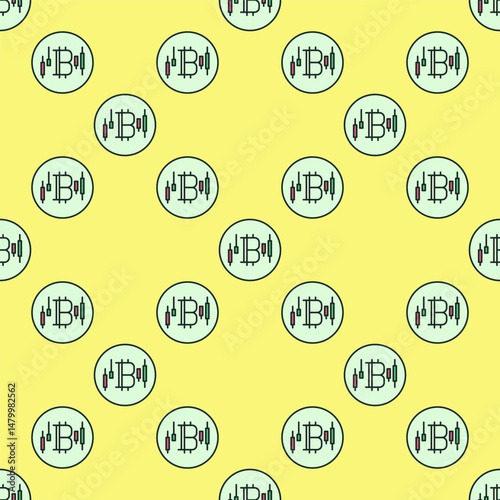 BTC Trading vector Bitcoin linear round colored seamless pattern
